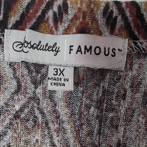 NWT Absolutely Famous | Boho Geometric Brown Grey Black 3/4 Sleeve Top Size 3X - Picture 6 of 11